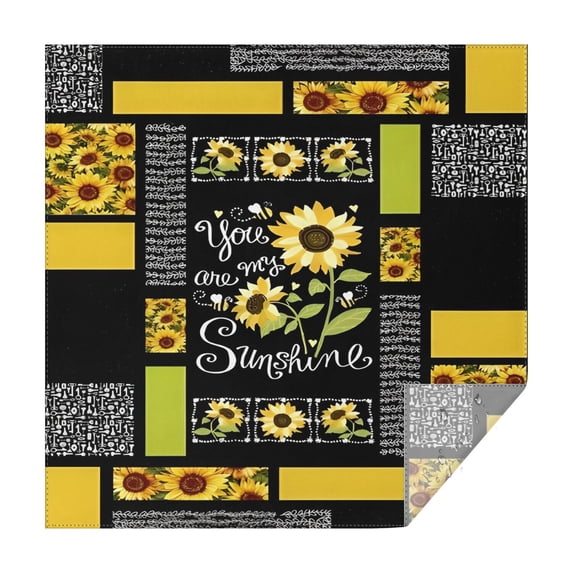 Black Sunflower Sunshine Pattern Square Tablecloth,Waterproof Square Table Cover,Wipeable Spillproof Washable Table Cover for Home Kitchen Party Decor 52"x52"(132x132cm)