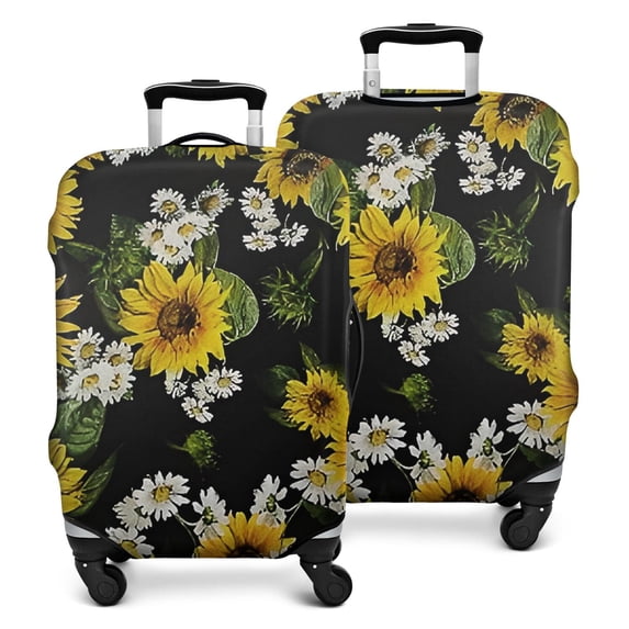 Black Sunflower White Daisy Pattern Luggage Cover Fashion Suitcase Cover Baggage Covers Fit 25-28 Inch Luggage (Go Travel)