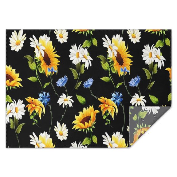 Black Sunflower White Daisy Pattern Rectangle Tablecloth 60"x84",Waterproof Polyester Rectangle Table Cloth, Wipeable Spillproof Polyester Tablecloth for Dining, Camping, Indoor and Outdoor