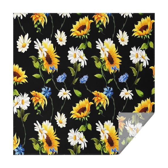 Black Sunflower White Daisy Pattern Square Tablecloth,Waterproof Square Table Cover,Wipeable Spillproof Washable Table Cover for Home Kitchen Party Decor 52"x52"(132x132cm)