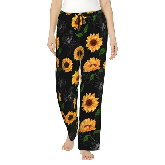 Black Sunflower Women's Comfy Pajama Pants with Pockets,Soft Stretch Drawstring Lounge Pants, Soft Casual Wide Leg Pjs Sleep Bottoms