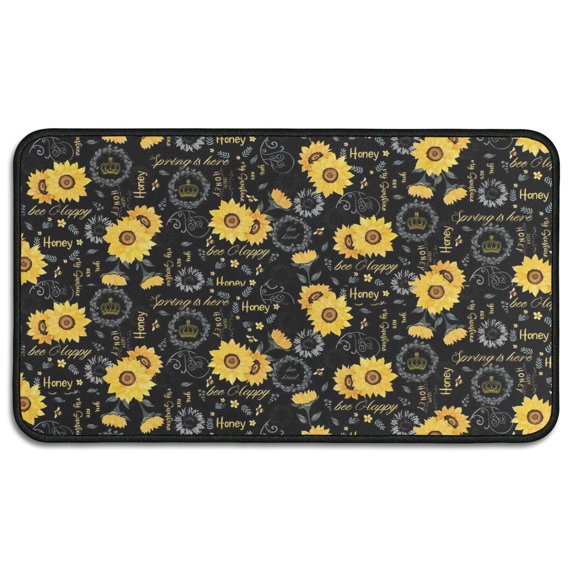 Black Sunflower Word Pattern Door Rugs,Washable Non Slip Door Mats Indoor,Decorative Door Mats,Entry Mat Indoor for Entrance,Bedroom,Kitchen,Bathroom,30"x17"