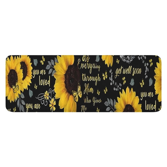 Black Sunflower Word Pattern Kitchen Rug Mat,Kitchen Runner Rugs Non Skid Washable,Decorative Kitchen Floor Mats for Kitchen,Sink,Laundry,17"x47.2"