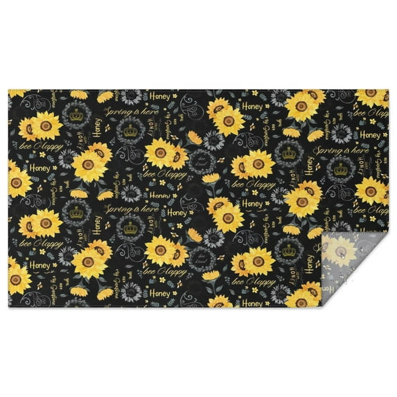 Black Sunflower Word Pattern Rectangle Tablecloth 60"x102",Waterproof Polyester Rectangle Table Cloth, Wipeable Spillproof Polyester Tablecloth for Dining, Camping, Indoor and Outdoor