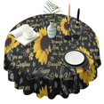 thumbnail image 1 of Black Sunflower Word Pattern Round Tablecloth 60"x60",Wrinkle Wipeable Table Cloth for Kitchen Dining Room Picnic Patio Party, 1 of 6