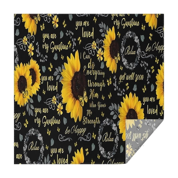 Black Sunflower Word Pattern Square Tablecloth,Waterproof Square Table Cover,Wipeable Spillproof Washable Table Cover for Home Kitchen Party Decor 52"x52"(132x132cm)