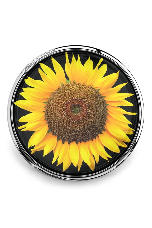 Black Sunflower Yellow Flower Snap Jewelry Ginger Charm Button, For Interchangeable DIY Customizable Accessories
