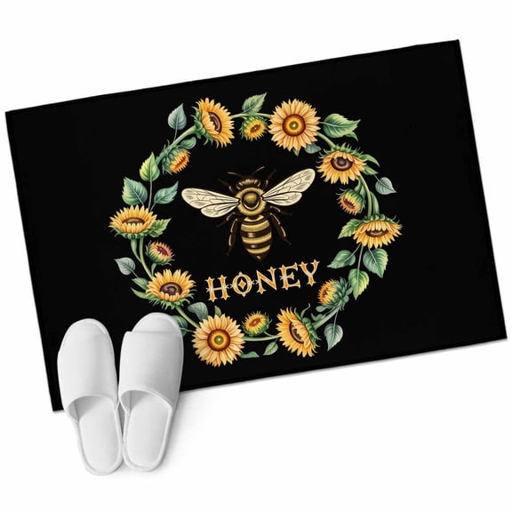 Black Sunflowers Bees Area Rugs Collection 2'x3', Farmhouse Honey Floral Rings Non Slip Indoor Rectangle Throw Runner Rug Floor Mat Carpet for Living Room Dining Table Bedroom Nursery