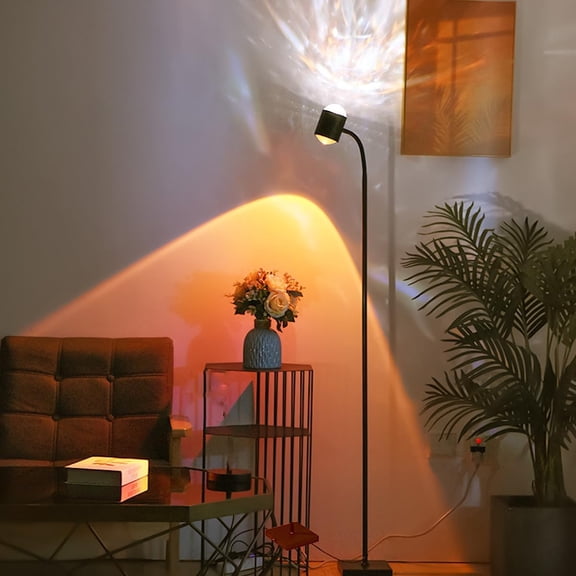 Black Sunset Lamp, 360 Degree Rotation Projection Led Lights Night Light, Multicolor Colors 3D Ocean Wave Lights, Modern Floor Lamp for Living Room Bedroom Office Dining Room Ambient Lighting