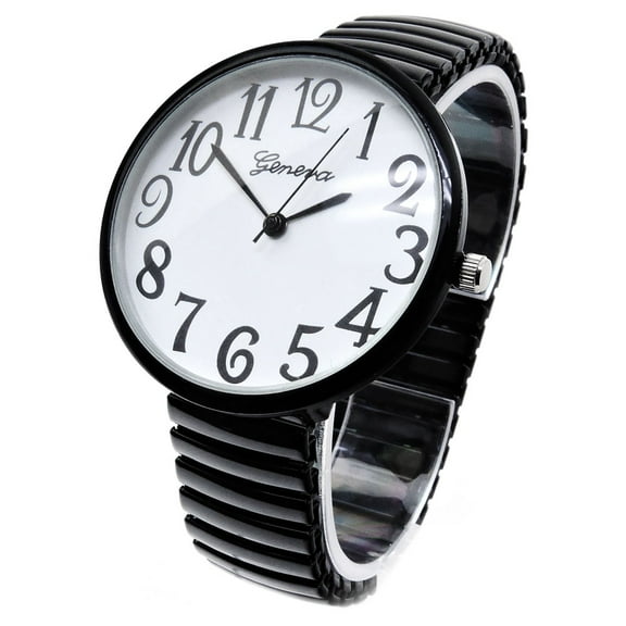 Black Super Large Face Stretch Band Easy Reader Watch