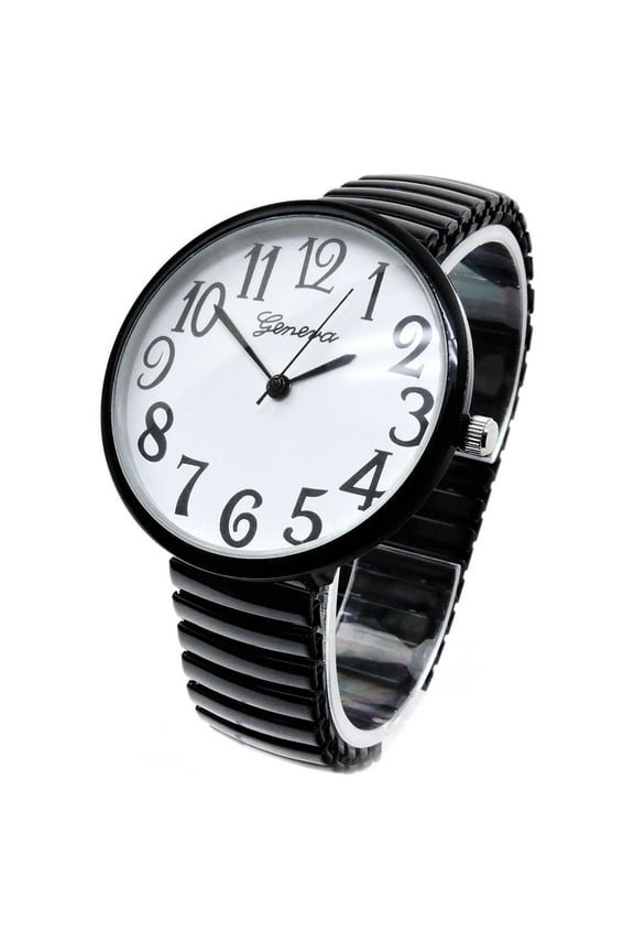 Black Super Large Face Stretch Band Easy Reader Watch
