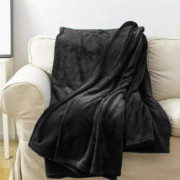 Black Super Soft Warm Cozy Flannel Fleece Micro Plush Microfiber Bed Throw Blanket