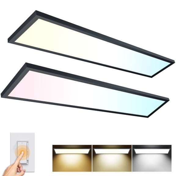 Black Surface Mount LED Panel Lights - 2-Pack, 5500LM, 50W, TRIAC Dimmable, Selectable Color Temps, Ideal for Kitchen, Laundry, Garage