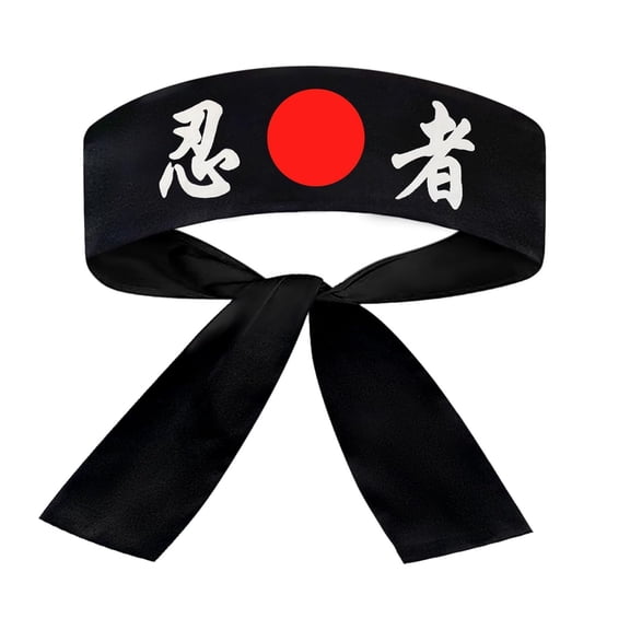 Black Sushi Chef Headband Japanese Symbol Ninja Print -Tie on Headband For Sports, Cooking