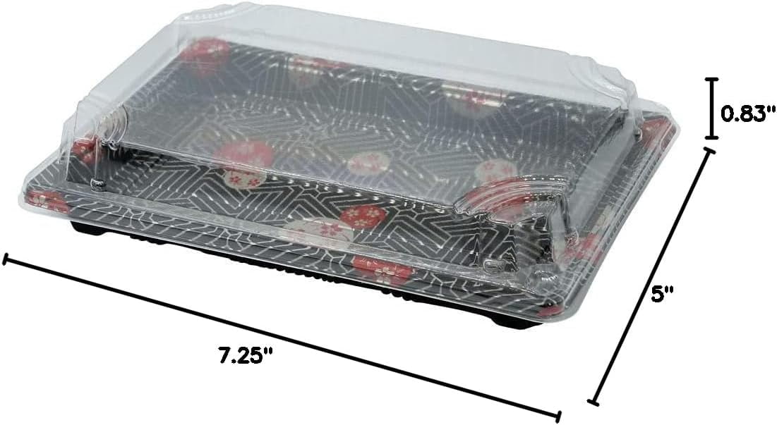 Black sushi trays with lids 7 25 x 5 inch disposable sushi packaging