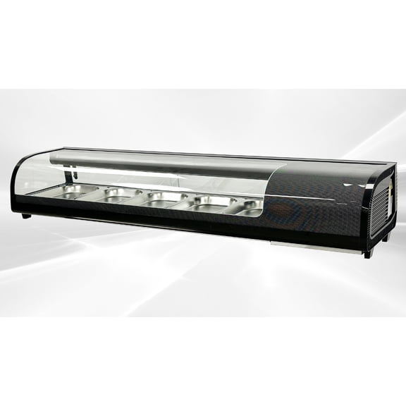Cooler Depot 71 In. Refrigerated Sushi bar Display Cooler Case Countertop, 6 Pan Commercial Refrigerator, LED Lighting CS132, Black