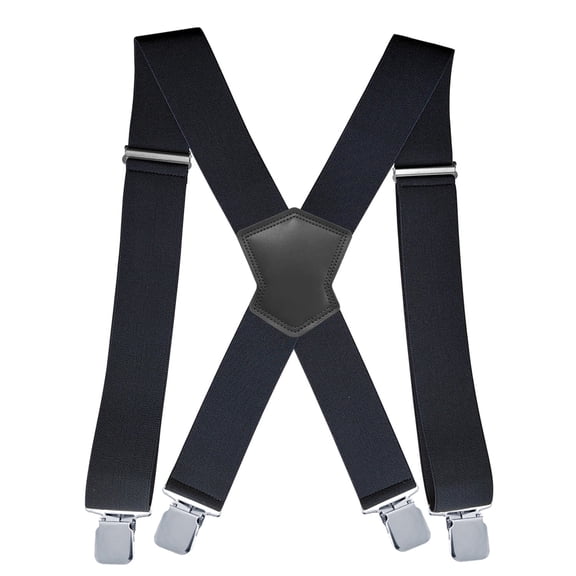 Black Suspenders For Men Formal 2 inch Heavy Duty Adjustable X Back Suspender With 4 Strong Metal Clips