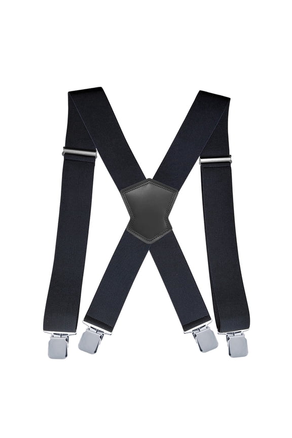 Black Suspenders For Men Formal 2 inch Heavy Duty Adjustable X Back Suspender With 4 Strong Metal Clips
