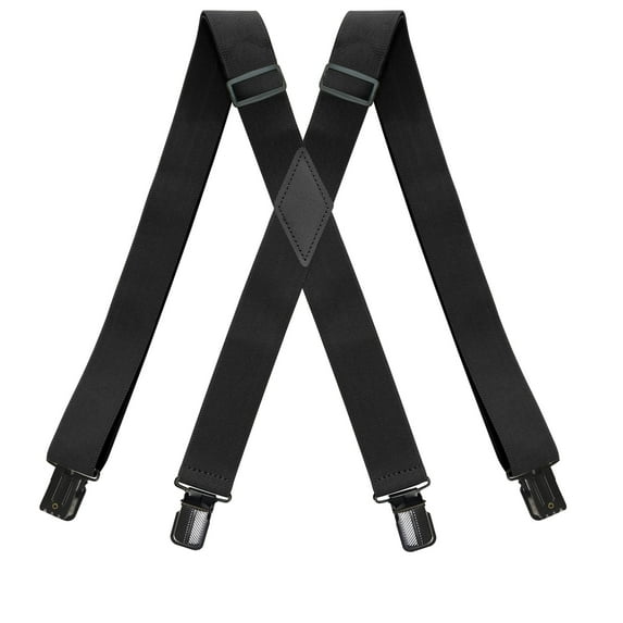 Black Suspenders For Mens With Strong Metal Clips X-Back 1.4" Wide Adjustable Solid Straight Heavy Duty Adjustable Braces For Work