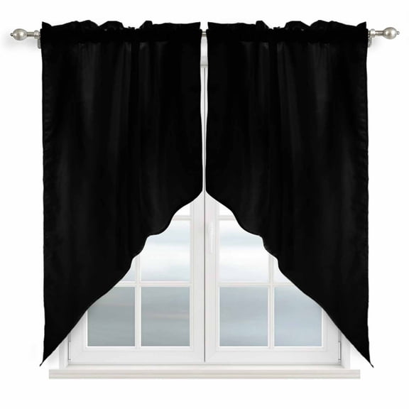 Black Swag Curtains Solid Color Farmhouse Black Swag Valances for Kitchen Windows, Window Treatment Topper Curtains for Living Room Bedroom Bathroom, 36" W x 45" L