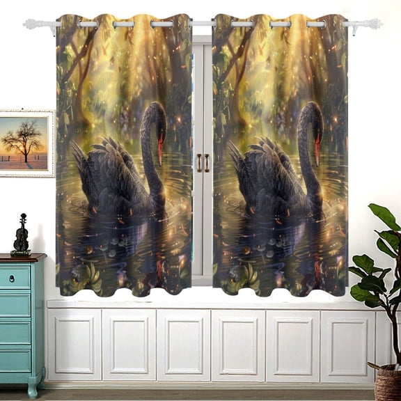 Black Swan Black Out Curtains Aesthetic for Bedroom Living Room Sliding Glass Doors Kitchen Windows 2 panels set