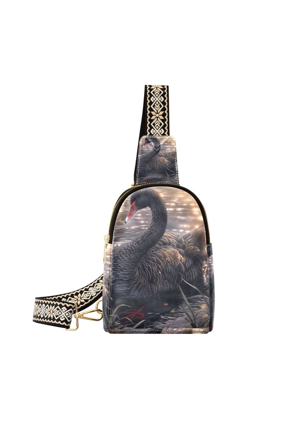 Black Swan Crossbody Bags Fanny Pack Sling Bag for Travel Chest Bag Shoulder Bag for Women Trendy