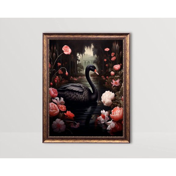 Black Swan Dark Academia Wall Artvictorian Gothic Decor Moody Floral Poster Goth Cottagecore Art Vintage Bird Pond Poster Wall Art For Decor Present , Poster Print Only