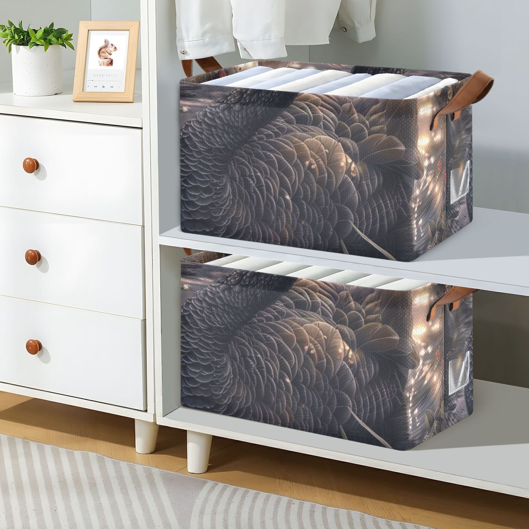 Black Swan Foldable Storage Large Fabric Storage Baskets Organizer Storage Bins with Handles for Shelves