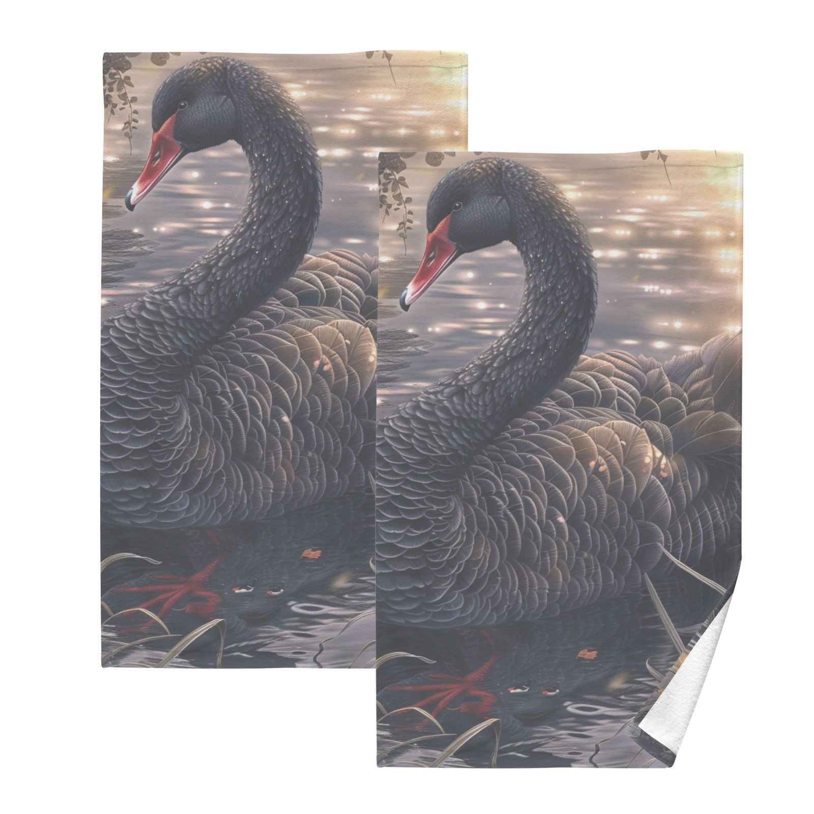 Black Swan Hand Towels Cotton Bath Towels Large Face Towels Absorbent for Bathroom 2 Packs