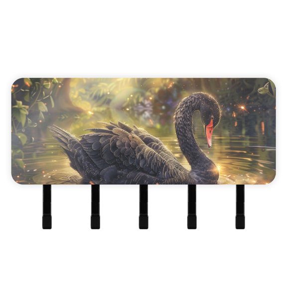 Black Swan Mail Holder Organizer Wall Mount with Shelf Key Holder Key Rack with 5 Key Hooks for Wall Decorative