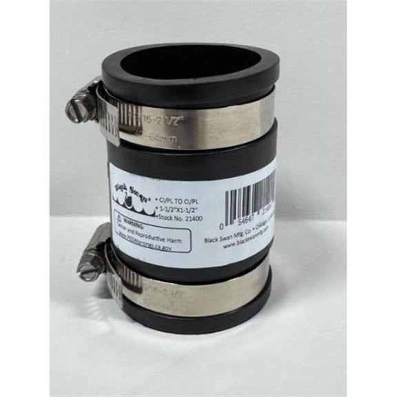 Black Swan Manufacturing 21400 1.5 x 1.5 in. Rubber Coupling with Stainless Steel Bands, Black