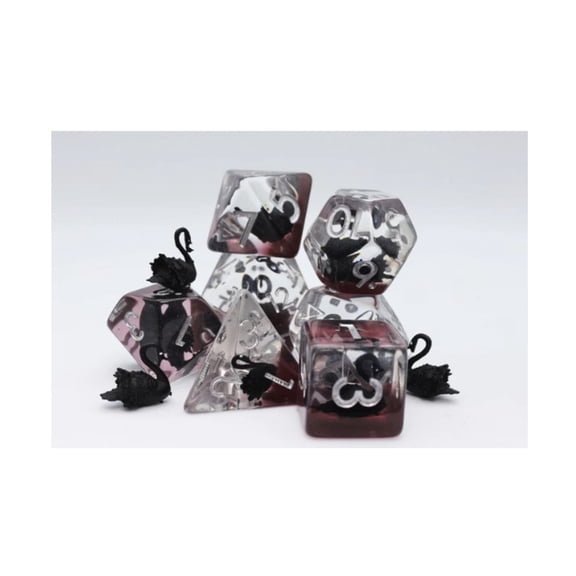 Foam Brain Games Poly Set - Black Swan w/Silver (7) New