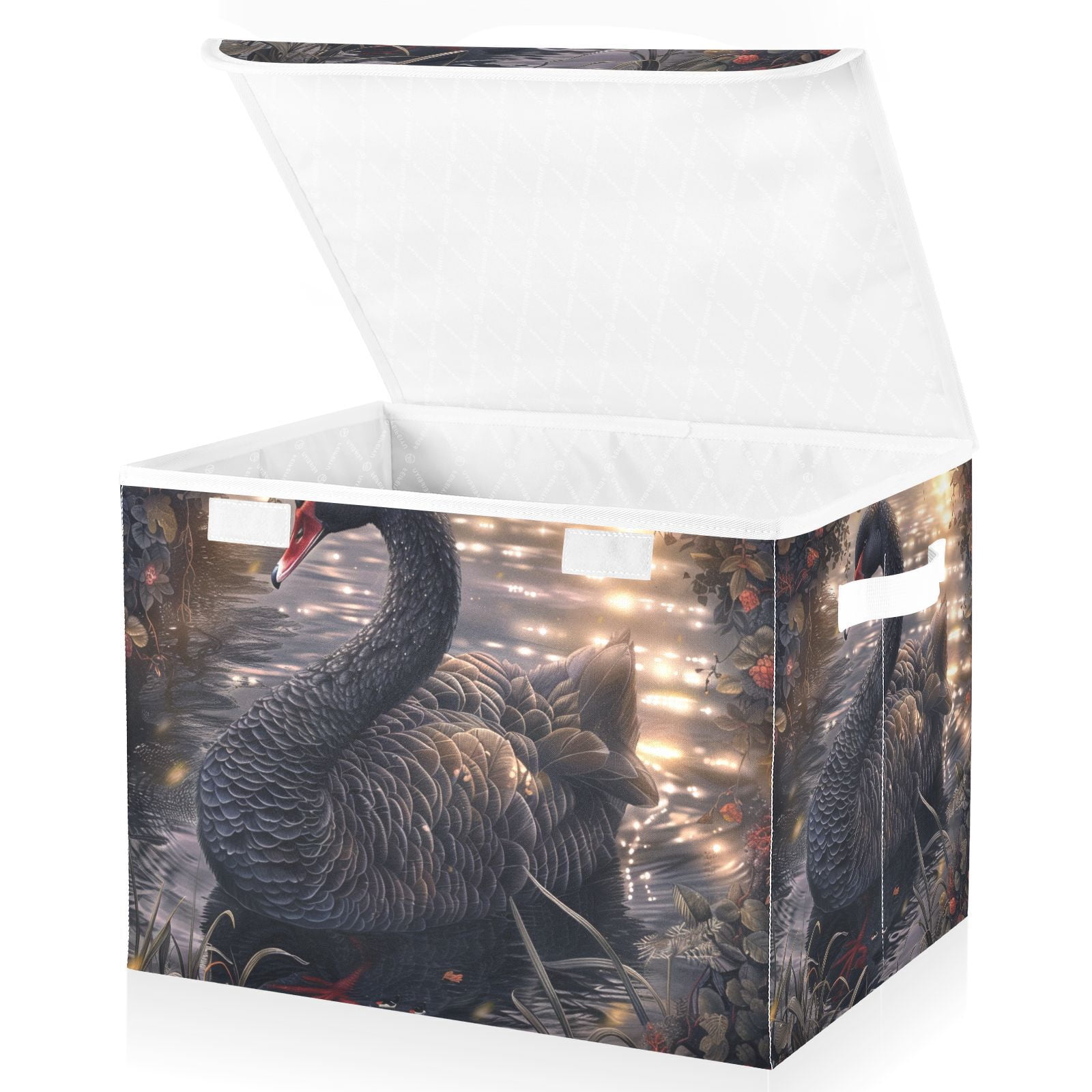 Black Swan Storage Basket for Shelves Foldable Container Organizer for Organizing Toys Clothes Books with Handles