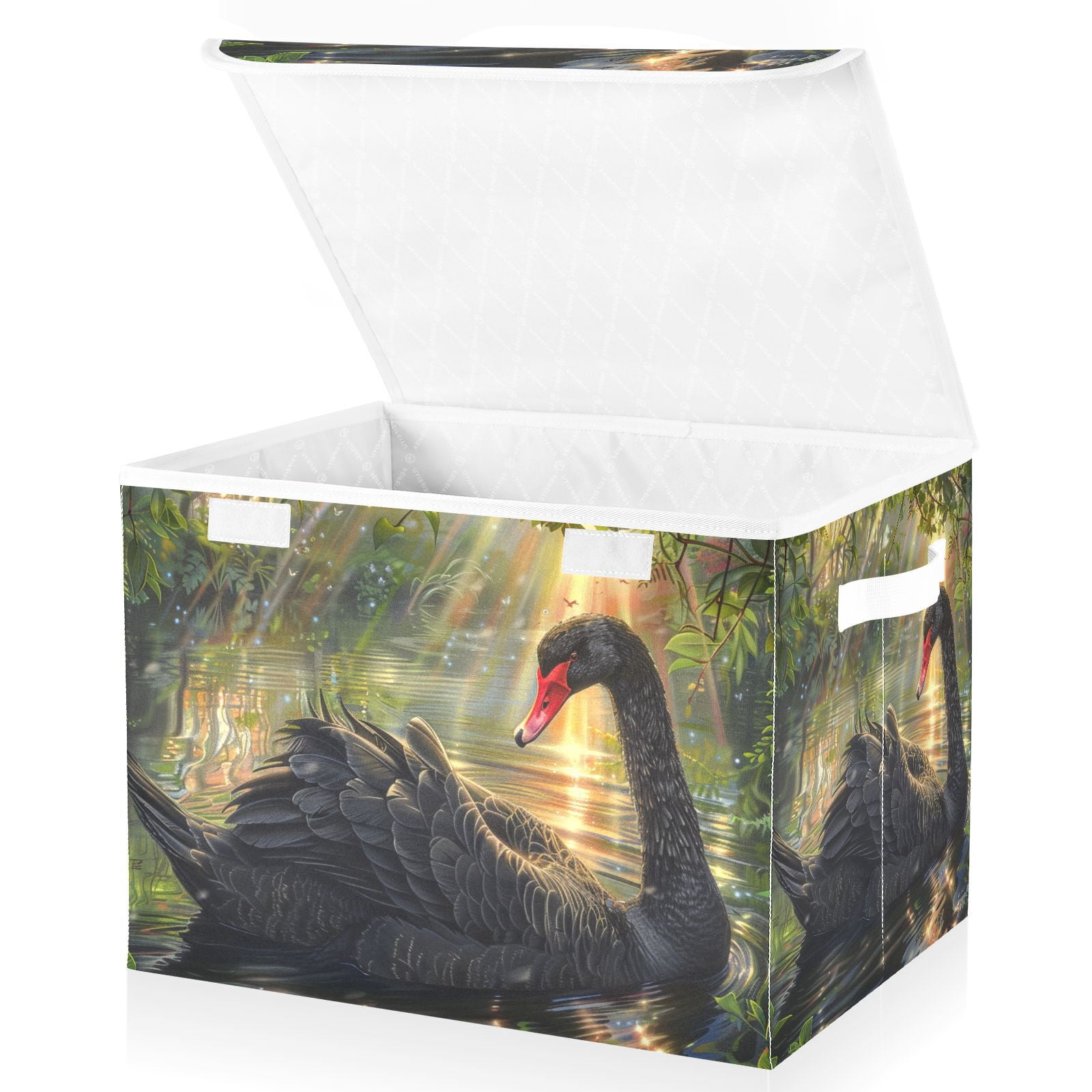 Black Swan Sunlight Storage Basket for Shelves Foldable Container Organizer for Organizing Toys Clothes Books with Handles