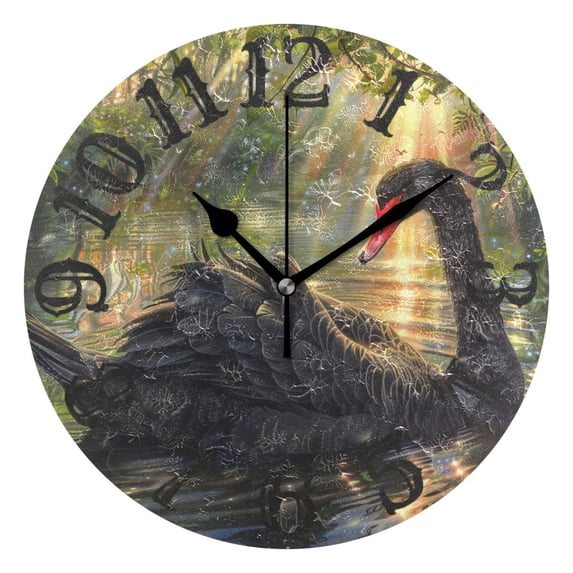 Black Swan Sunlight Wall Clock 10 inch Non-Ticking Easy to Read Decorative Clocks for Home Bedroom Living Room
