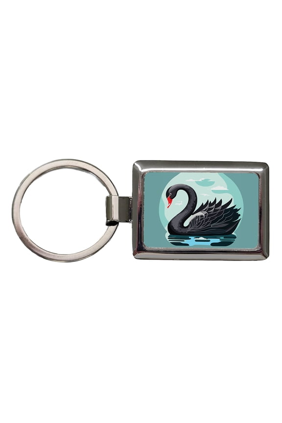 Black Swan Swimming Metal Rectangle Keychain