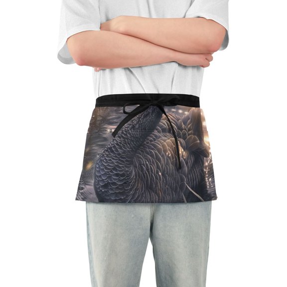 Black Swan Waist Apron Adjustable Server Half Apron Kitchen Cooking with 3 Pockets for Men Women