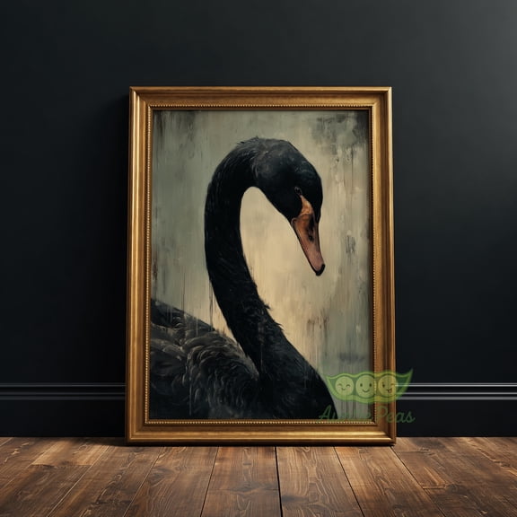 Black Swan Wall Art Print, Dark Moody Swan Painting, Elegant Dramatic Bird Artwork, Gothic Nature Decor, Modern Academia Animal Portrait, Poster Only