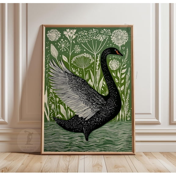 Black Swan Wing Linocut Poster Unframed Paper Print