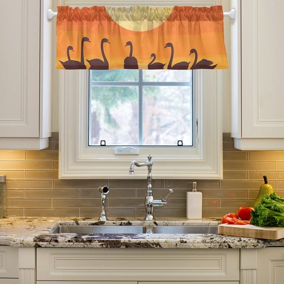 Black Swans Curtain Valances Farmhouse Design Window Treatment Decor Blackout Rod Pocket for Windows Living Room Kitchen 54" x 18"