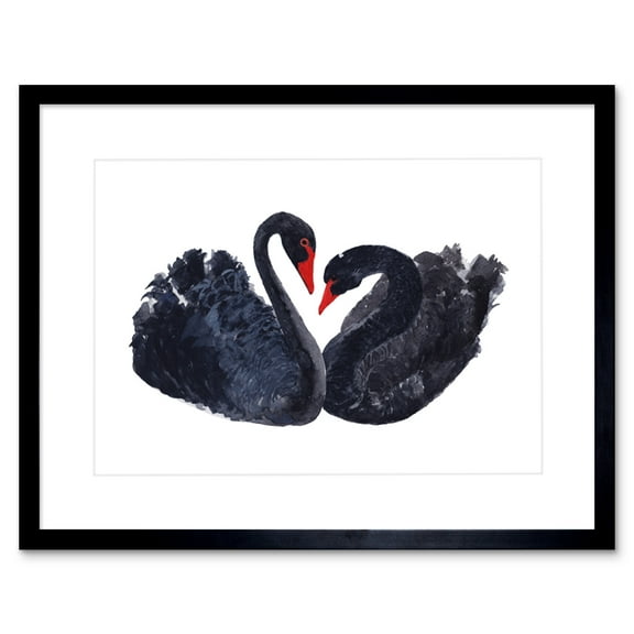 Black Swans Painting Art Print Framed Poster Wall Decor 9x7 inch