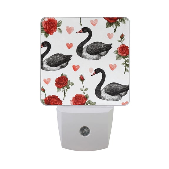 Black Swans Red Roses Hearts Valentine LED Night Light with Smart Sensor Plug Into Wall Dusk to Dawn 2 packs
