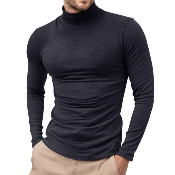 Dwelliawo Dark Gray Sweaters for Men Basic Slim Fit Sweater Turtleneck Shirts Long Sleeve Ribbed Sweater Pullover Winter Pullover Top Knitted Sweaters Dark Gray L