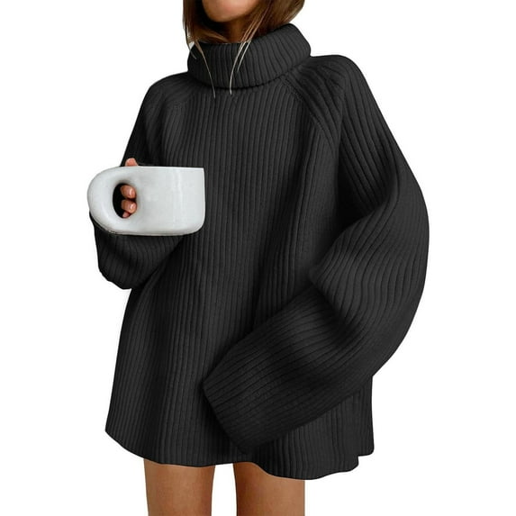 Black Sweaters for Women's 2023 Winter Sweaters Oversized Turtleneck Long Sleeve Chunky Knitted Tunic Pullover Tops Womens Fall Fashion 2025