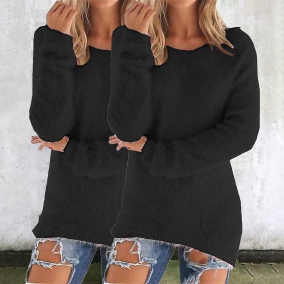 Black Sweaters for Women's Fashionable Long Sleeve Pullovers Loose Fuzzy Jumper Sweater Womens Fall Fashion 2025