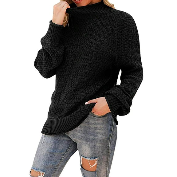 Black Sweaters for Women's High Neck Large Sweater Batwing Long Sleeve Pullover Loose Knit Pullover Sweater Womens Fall Fashion 2025