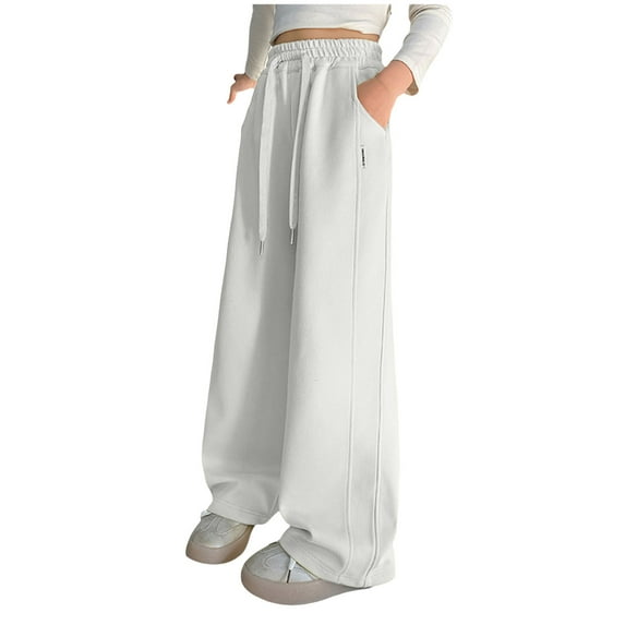 Black Sweatpants Girls Winter Girls Oversized Wide Leg Sweatpants Drawstring Kids Baggy Straight Leg Track Pants Casual Plain Pockets