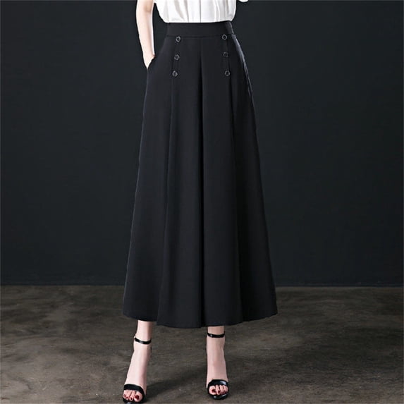 Black Sweatpants Women Fashion Pleated Wide Leg Pants Women's Spring and Summer High Waist Loose Slim Middle Aged Women's Pants Nine Points Culottes Casual Swing Pants Fashion Clothing