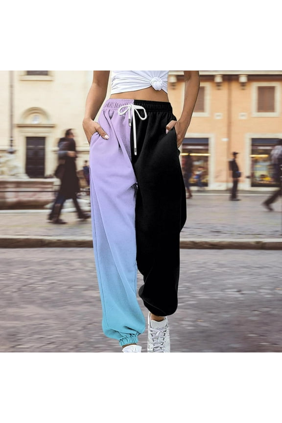 Black Sweatpants Women Fashion Women's Loose Breathable Colorblocking Casual Pants Side Pockets Leg Opening Drawstring Seasonal Casual Pants Ladies Casual Pants Fashion Clothing