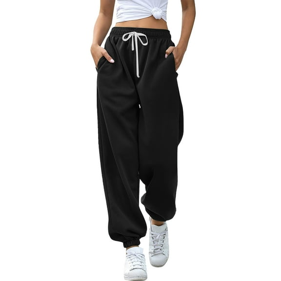 Black Sweatpants Women's Bottom Sweatpants Joggers Pants Workout High Waisted Yoga Pants with Pockets Fashion Clothing